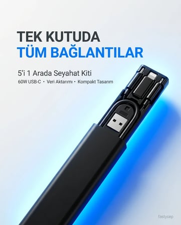 Lexroo Alfalink 5in1 Süper Şarj 60W Çoklu USB Adaptör Kablo Seyahat Seti