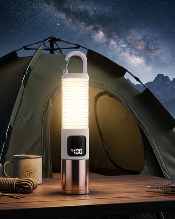 Lexroo Usb Şarjlı Kamp Feneri Çift Işık Kaynağı 500 Lümen Güç Ekranlı Taşınabilir Led Aydınlatma