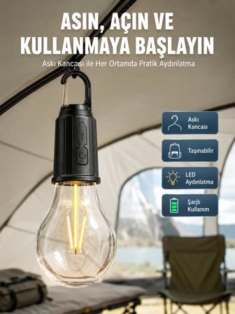 Lexroo Taşınabilir Şarjlı Led Ampul Askılı Lamba Kamp Bahçe Lambası