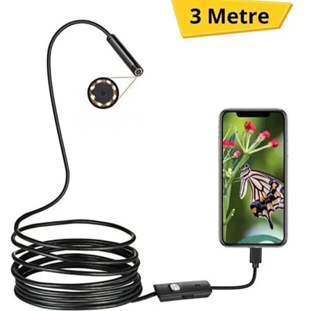 Lexroo 3 Metre Yılan Kamera - Android Destekli - LED Işıklı - IP67 Su Geçirmez