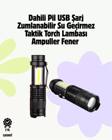 Lexroo 2000 Lümen Led El Feneri - Suya Dayanıklı, Odaklı, Klipsli