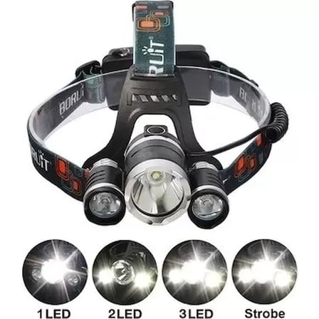 Lexroo Boruit T6 Kafa Feneri 5000 Lumens 3xcree Xm-t6+2r5 Lamba Led Kamp Lambası
