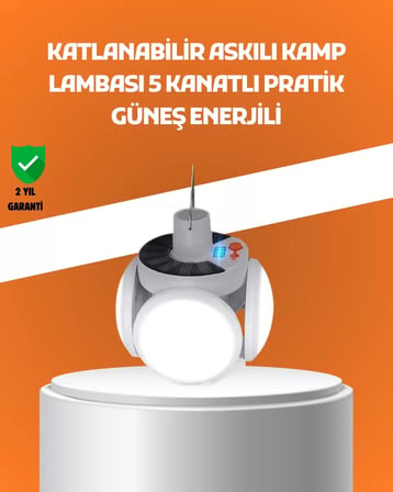 Lexroo Çok Amaçlı Katlanabilir Güneş Enerjili Kamp Lambası – Masa Üstü Ve Asılabilir Kullanım