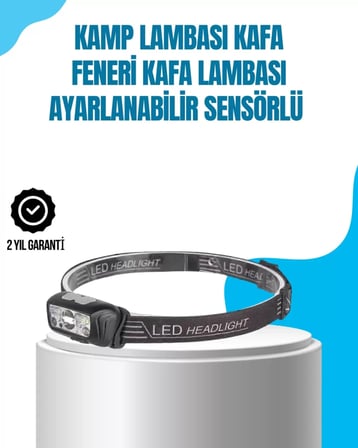 Lexroo Kamp Lambası Kafa Feneri Kafa Lambası Ayarlanabilir Sensörlü Şarjlı