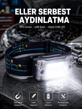 Lexroo Kompakt Led Kafs Feneri Usb Şarjlı Manyetik 2 Işık Modlu 215 Lümen Yeni Nesil