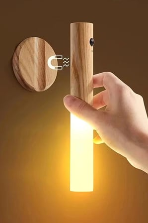 Lexroo Sensörlü Şarjlı LED Ahşap Görünümlü Kablosuz Duvar Apliği Gün Işığı Ev ve Koridor İçin