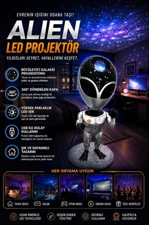 Lexroo Galaksi Yıldız Projektör Uzaylı Işıklı Samanyolu Projeksiyon Gece Lambası Taklit Ses Tekrarı