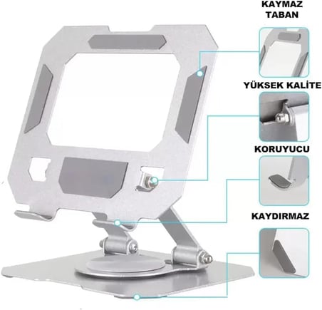 Lexroo Tablet Standı 360 Derece Dönebilen Tablet Stand Katlanabilir Metal Tablet Tutucu Standı