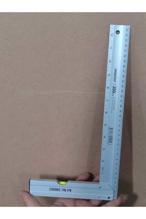 KLC L Gönye Su Terazili Alüminyum Cetvel Marangoz Kaynak Kaynakçı Gönyesi 350 mm