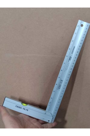 KLC L Gönye Su Terazili Alüminyum Cetvel Marangoz Kaynak Kaynakçı Gönyesi 350 mm