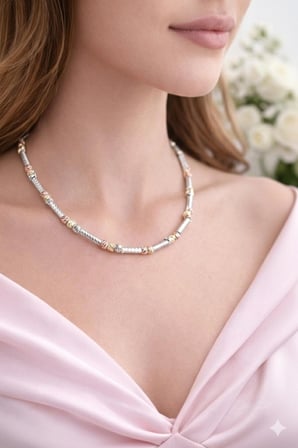Dorika Toplu Üç Renk (Gold, Silver, Rose) Gümüş Kaplama Kolye