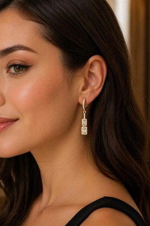 14 Ayar Altın Kaplama VIP Seri Zirkon Taşlı Sallantılı Küpe - Anneler Günü Hediyesi