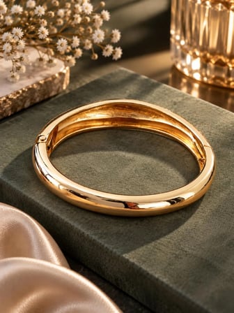 Altın Kaplama Kadın Kelepçe Bileklik - Bombeli Gold Model