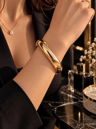 Altın Kaplama Kadın Kelepçe Bileklik - Bombeli Gold Model