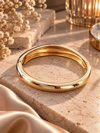 Altın Kaplama Kadın Kelepçe Bileklik - Bombeli Gold Model