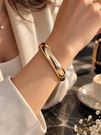 Altın Kaplama Kadın Kelepçe Bileklik - Bombeli Gold Model