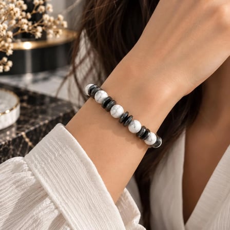 El Yapımı Havlit ve Hematit Doğal Taş Unisex Bileklik