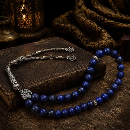 Lapis Lazuli Doğal Taş Tesbih 33 lü 8 mm Özel Kesim Mavi Tesbih