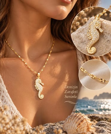 VIP Seri Zirkon Taşlı Denizatı Kolye -Şık ve Modern Tasarım