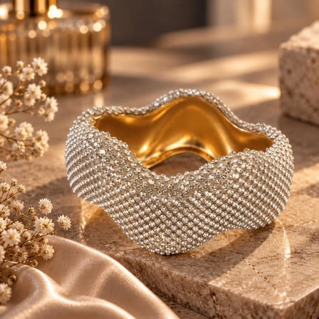 Gold Işıltılı Kıvrımlı Taşlı Kadın Abiye Kelepçe Bileklik – Düğün ve Gece Takısı