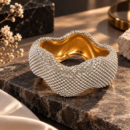 Gold Işıltılı Kıvrımlı Taşlı Kadın Abiye Kelepçe Bileklik – Düğün ve Gece Takısı