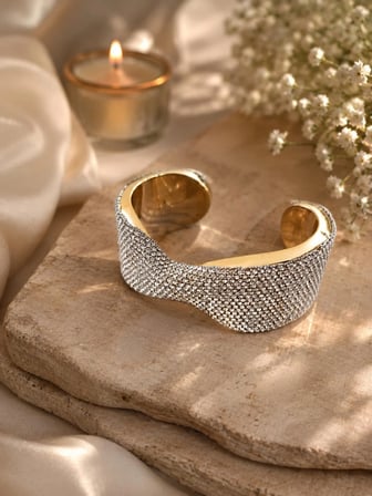 Kadın Zirkon Taşlı Gold Bijuteri Kelepçe Bileklik