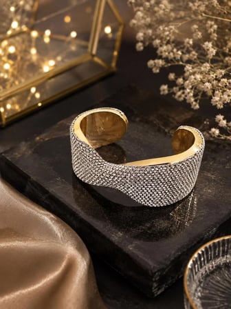Kadın Zirkon Taşlı Gold Bijuteri Kelepçe Bileklik