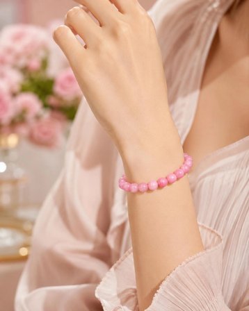 Tasarım El Yapımı Doğal Taş Pembe Gül Kuvars Kadın Bileklik(8mm)