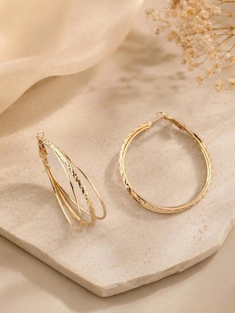 Paslanmaz Çelik Üçlü Geçişli Gold Halka Küpe