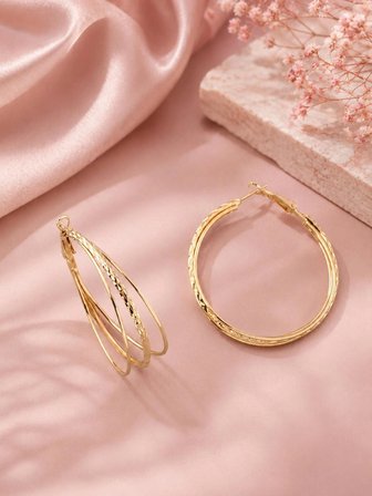 Paslanmaz Çelik Üçlü Geçişli Gold Halka Küpe