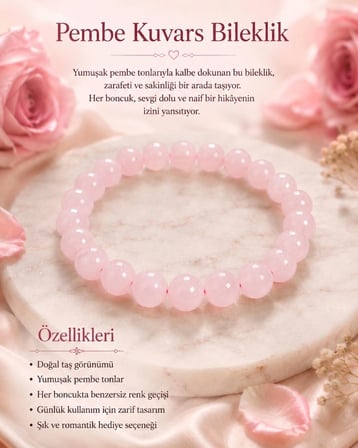 Doğal Pembe Kuvars Bileklik - Sevgi ve Doğal Taş Enerjisi