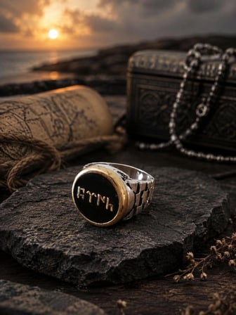 Gümüş Renk Kaplama Erkek Yüzük - Gold Çerçeveli Otantik Erkek Yüzüğü