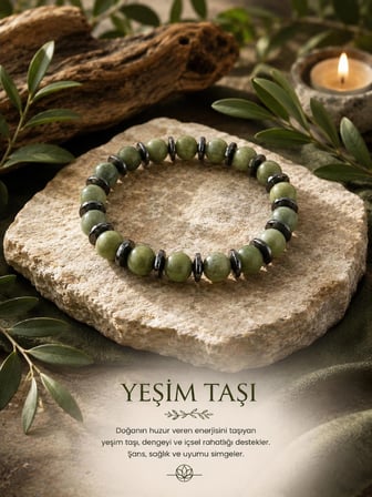 Özel Tasarım Doğal Yeşim Taşı Bileklik - Şifalı Enerji & Şans Bilekliği