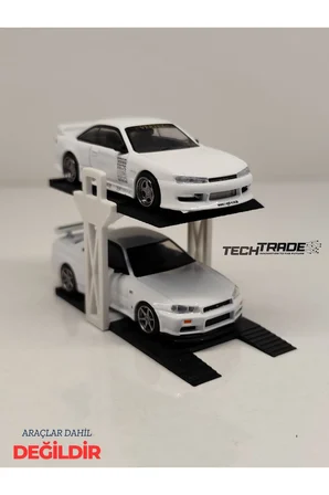 1/64 Ölçek Diorama 2 Araçlık Lift Siyah-Beyaz