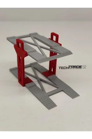 1/64 Ölçek Diorama 2 Araçlık Lift Kırmızı-Gri