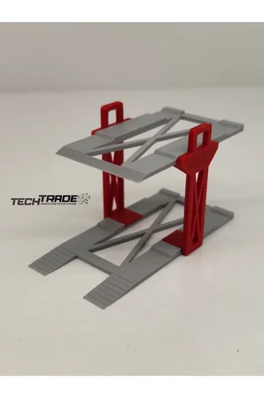 1/64 Ölçek Diorama 2 Araçlık Lift Kırmızı-Gri