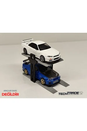 1/64 Ölçek Diorama 2 Araçlık Lift Siyah-Gri