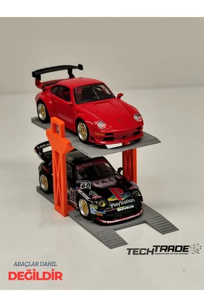 1/64 Ölçek Diorama 2 Araçlık Lift Turuncu-Gri