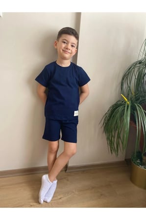 Bisiklet Yakalı Tişört Şort Erkek Çocuk İkili Takım