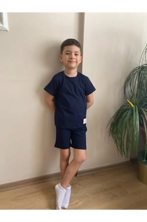Bisiklet Yakalı Tişört Şort Erkek Çocuk İkili Takım