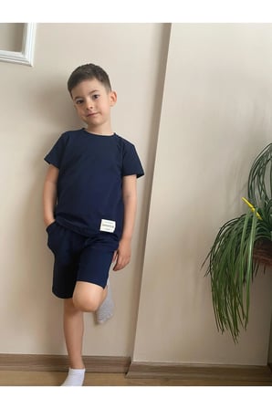 Bisiklet Yakalı Tişört Şort Erkek Çocuk İkili Takım