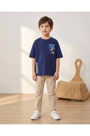 Lily Co Lacivert Sonic Tema Baskılı Unisex Çocuk Tişört