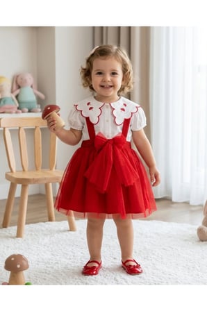 Lily Co Kırmızı Tütü Etekli Kısa Kol Kız Çocuk Takımı