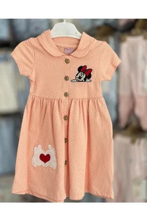 Lily Co Bebe Yaka Düğmeli Kız Çocuk Elbisesi