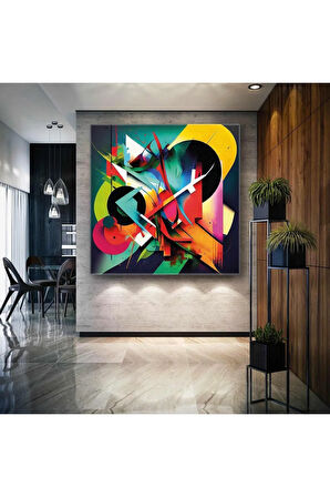 Abstract Kompozisyon Geometrik Şekiller Grafitti Kare HD Baskı Kanvas Tablo