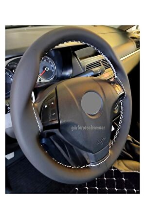 Fiat Linea Uyumlu Dikmeli Direksiyon Kılıfı Beyaz Ipli A Plus (10.5CM)