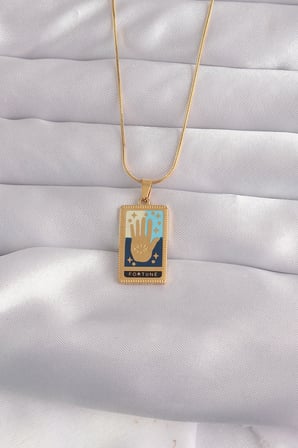 316L Çelik Gold Renk Karışık Mineli El Figür Tarot Kolye - Lisinya