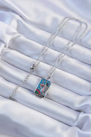 316L Çelik Zincir Gümüş Renk Taç ve Kız Figürlü Renkli Mineli Tarot Kolye - Lisinya