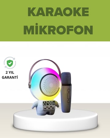 Astronot Tasarımlı Bluetooth Speaker ve Kablosuz Mikrofon Karaoke Seti - Lisinya