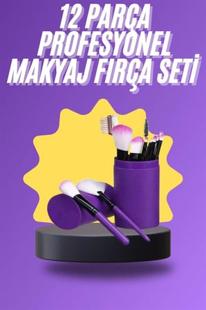 12 Parça Makyaj Fırça Seti Profesyonel Fondöten Allık Far Kontür Fırçası - Lisinya